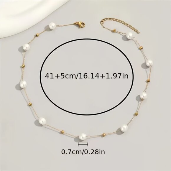 3/$35 Sheer Line Chain Faux Pearl & Gold Bead Floating Choker Necklace Jewelry - Picture 5 of 7